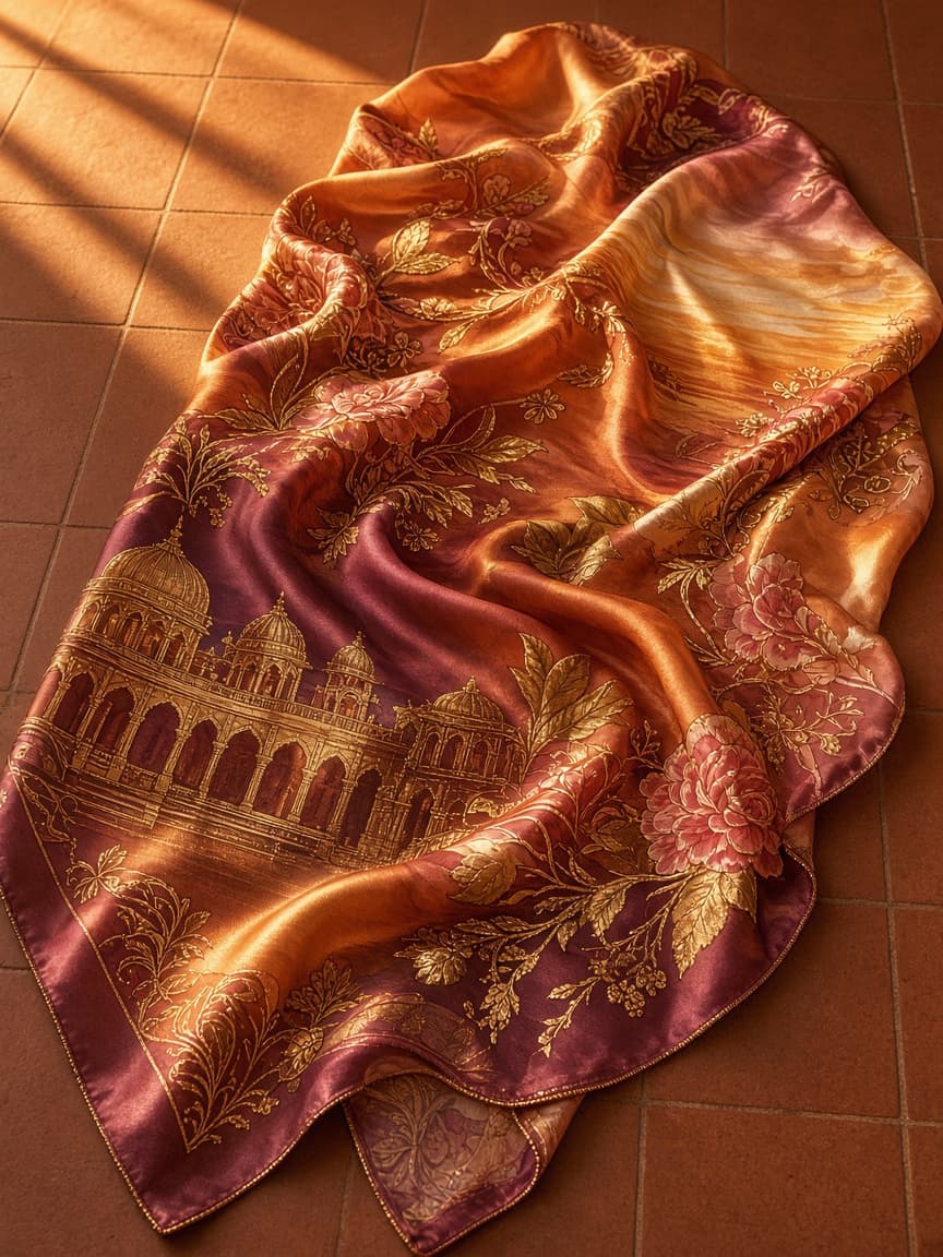 Jaipur Sunset scarf on terracotta tiles